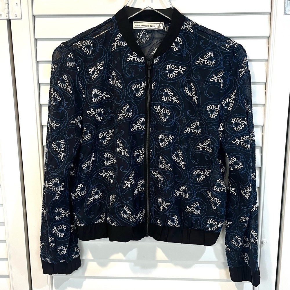 Abercrombie & Fitch Sheer Embroidered Zip Up Jacket